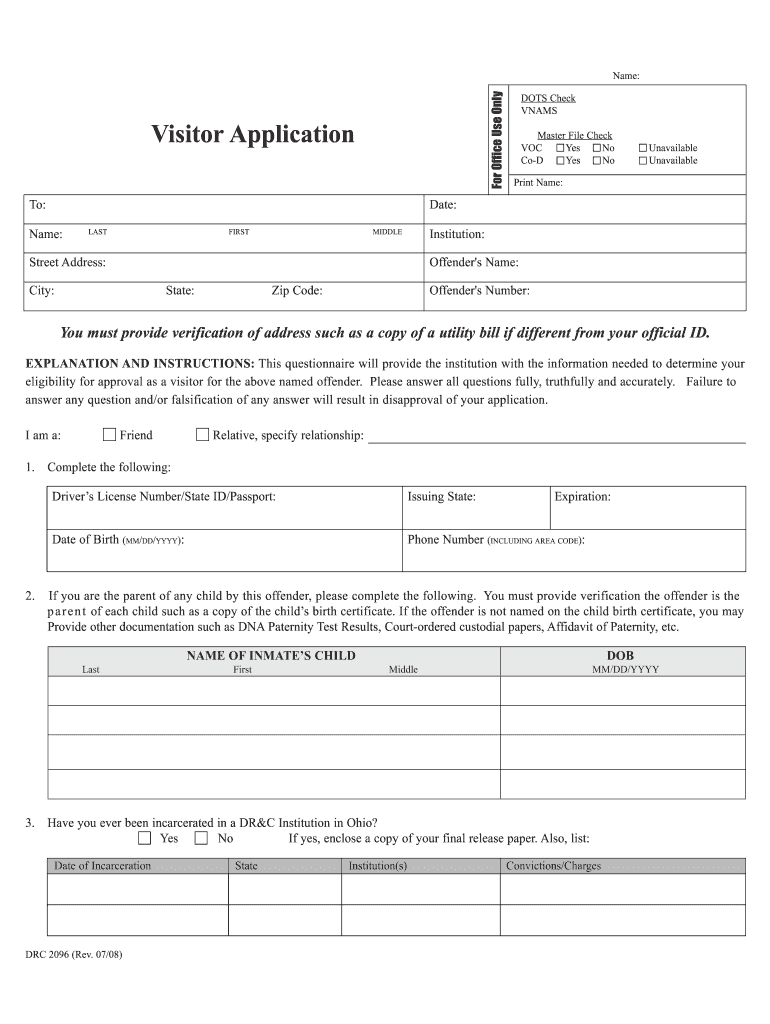 Ohio Inmate Visiting Application 2008-2024